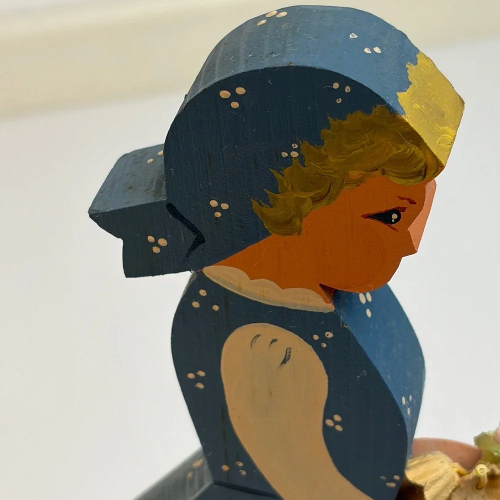 VTG Country‎ Feelings Wooden Folk Art Girl With Geese Primitive Country Decor